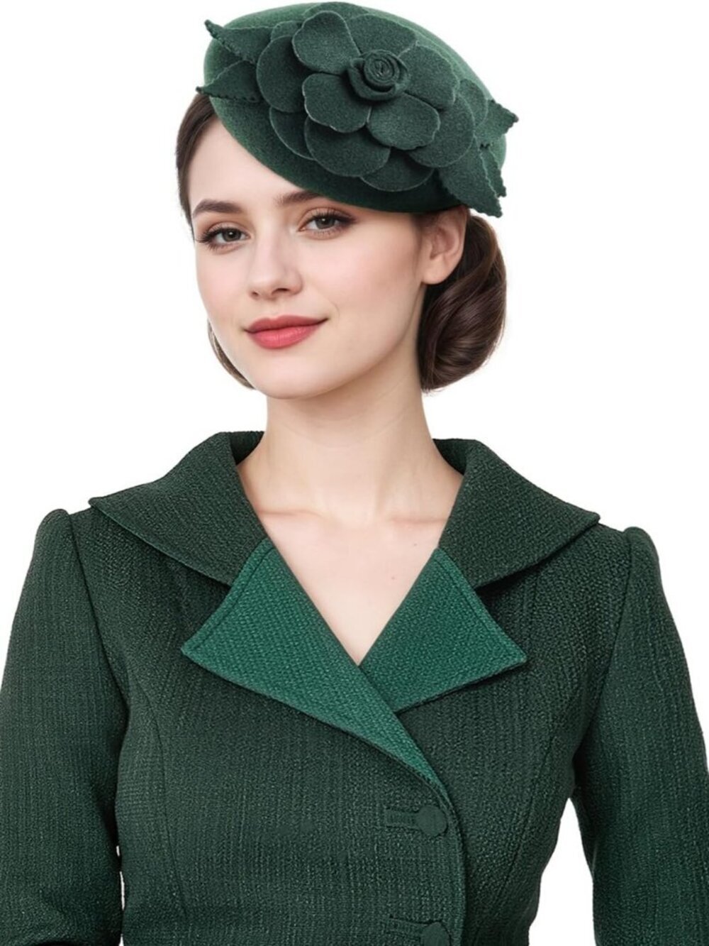 Women's Wool Fashion Blend French Beret Hats Party Fascinators Green